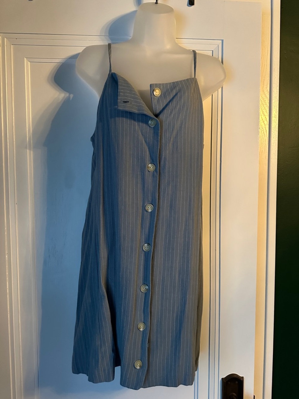 Monteau Blue Pinstripe Button-Front Slip Dress